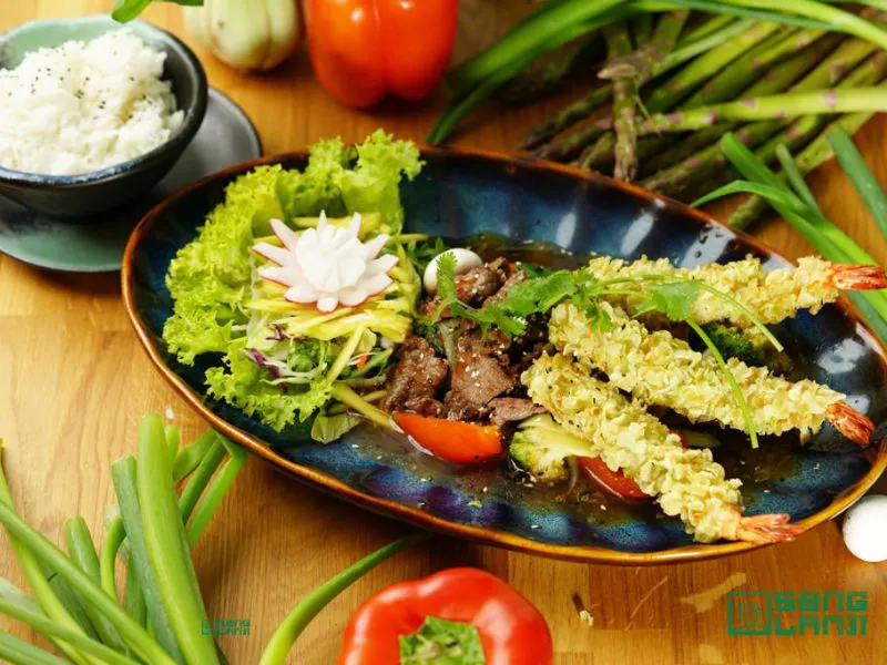 Bò Nướng - Tôm Chiên Cốm